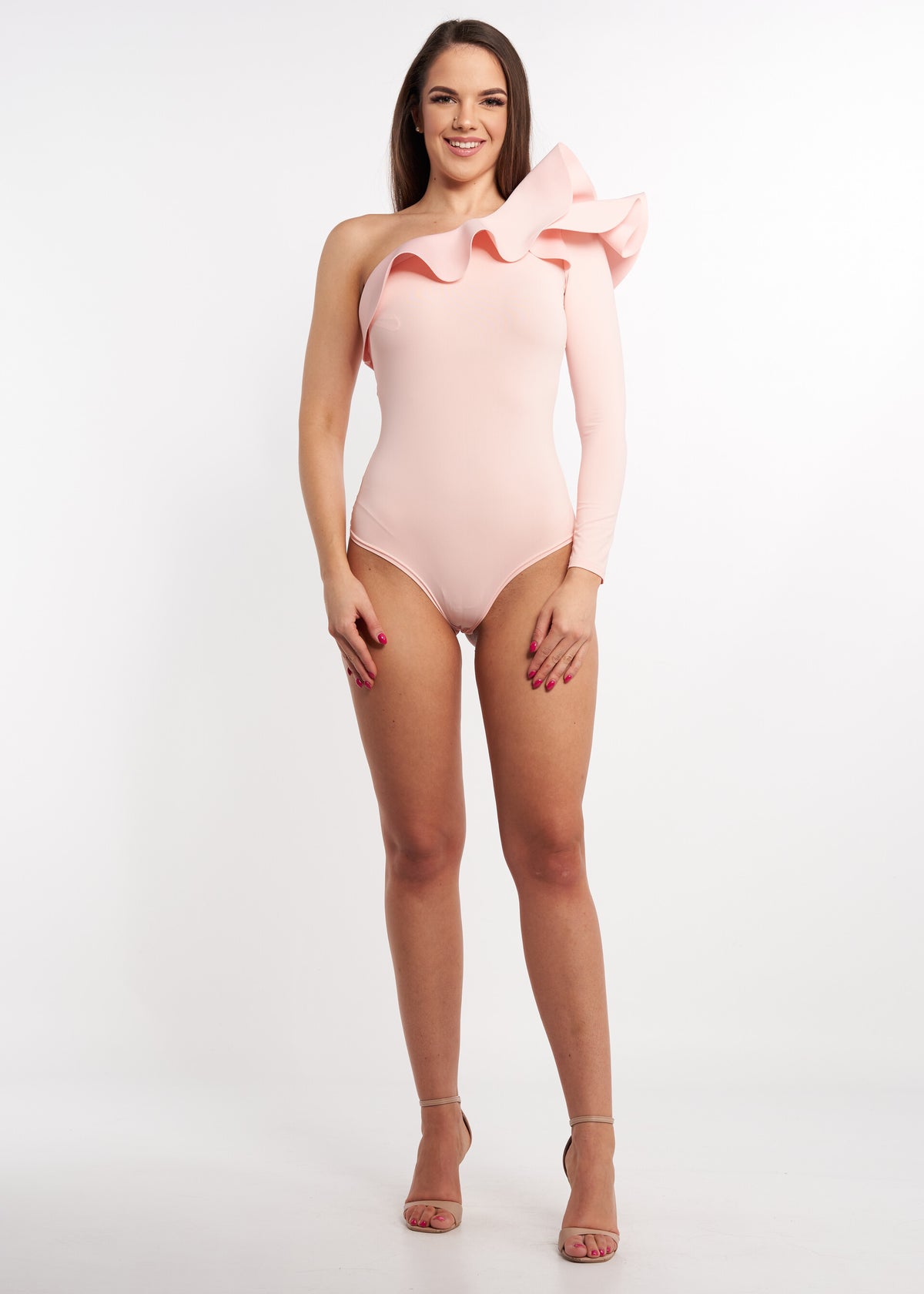 Félvállas body neoprén fodorral